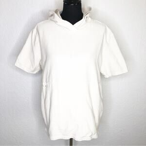 Bearded Goat cream off white hooded short sleeve sweatshirt size Medium